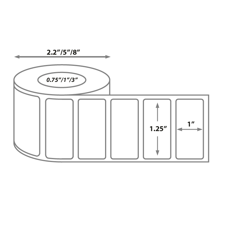 1.25 x 1 Direct Thermal Labels on a 1" core
