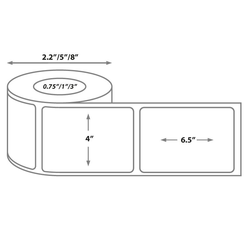 4 x 6.5 Direct Thermal Labels on a 3" core
